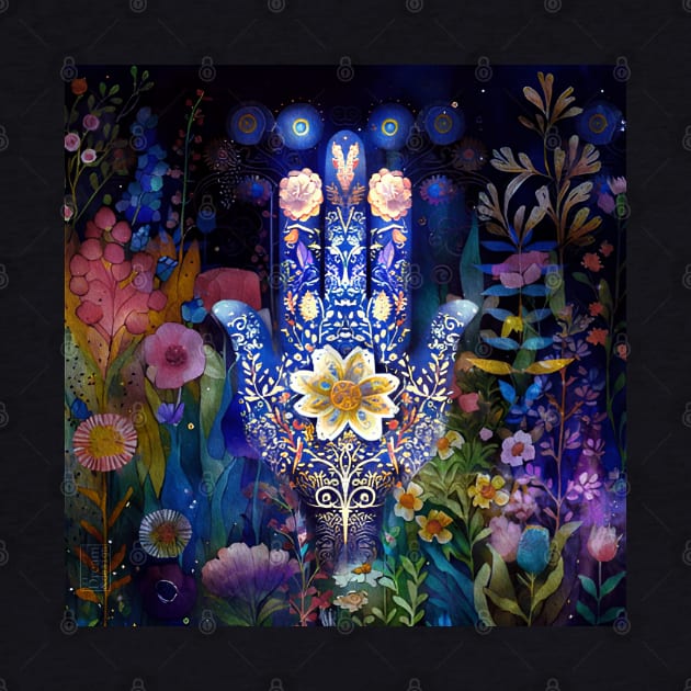 Hippy Floral Art,Hamsa Hand, by Dream and Design